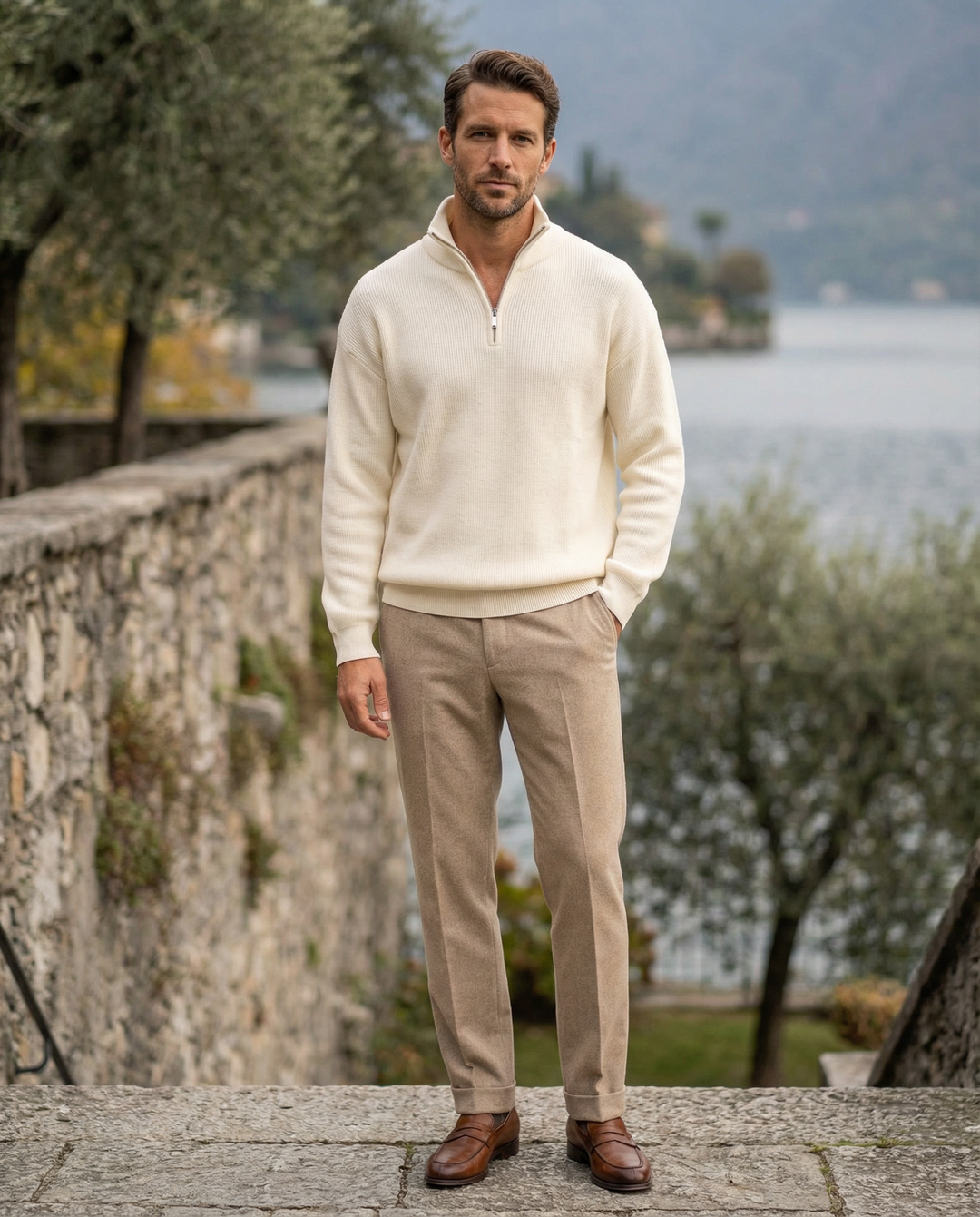 Pullover Uomo Mezzo Zip Maglia Tecnica Strutturata