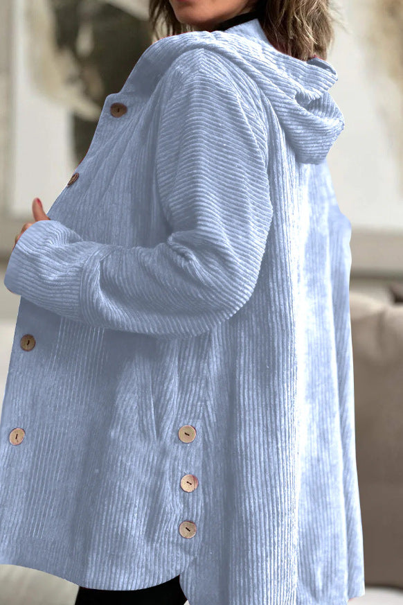 Giacca Donna in Velluto a Coste con Cappuccio Maglione Casual Media