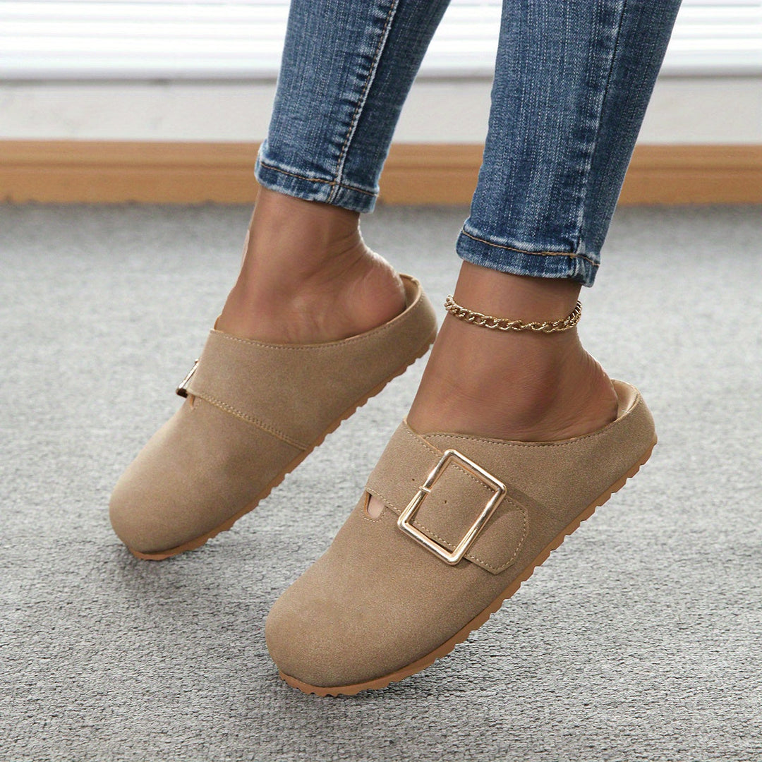 Mules Donna Tessuto Confortevole Cinturino Fibbie Morbida Soletta