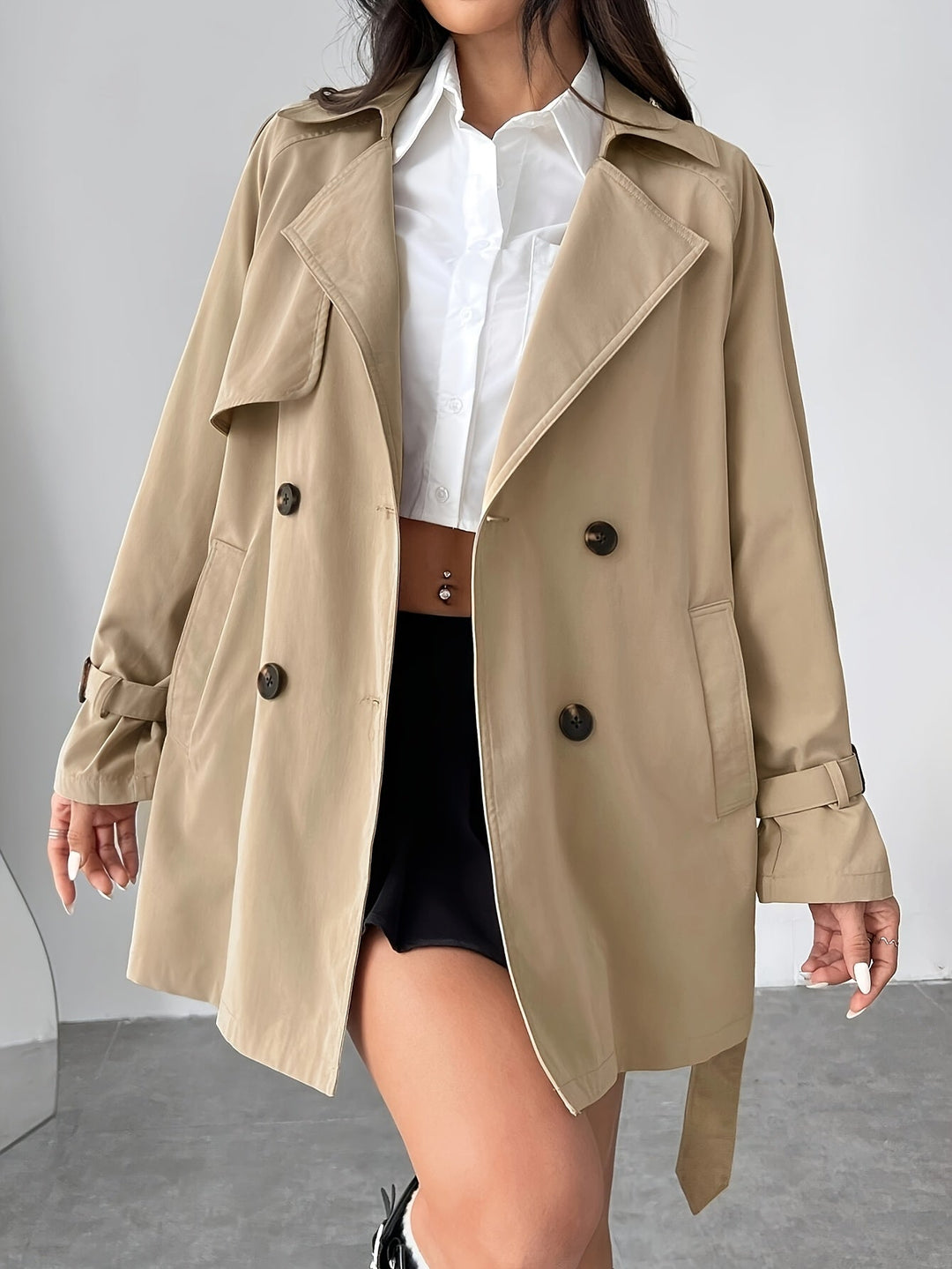 Cappotto Trench Donna Doppiopetto Lana Stile Classico