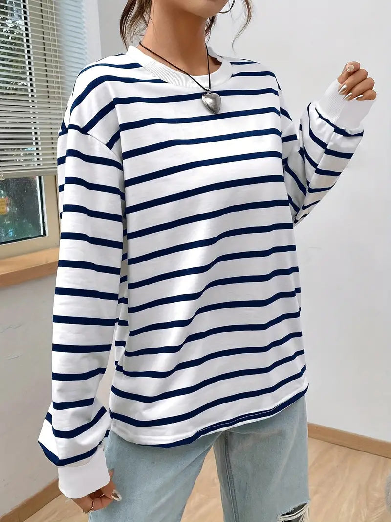 Felpa Donna Casual a Righe Girocollo Regular Fit