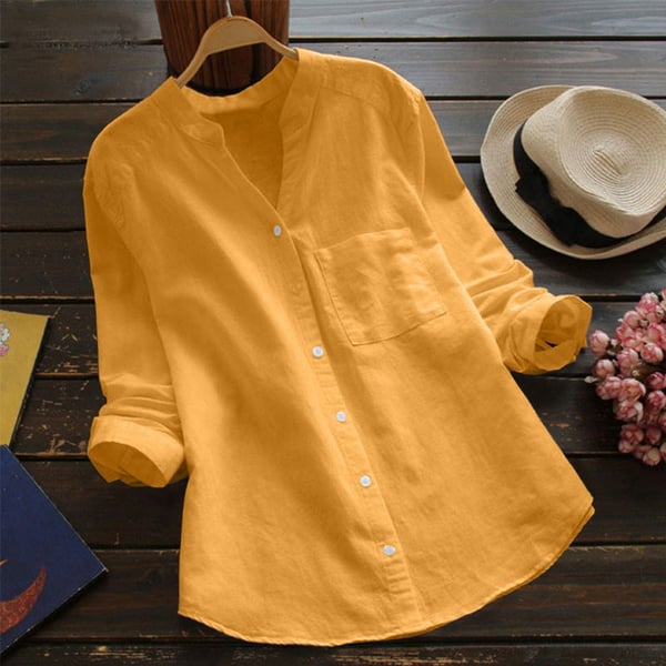 Camicia Donna Cotone Maniche Lunghe Scollo a V