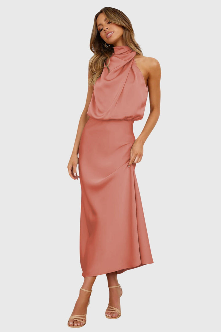Abito Donna Halter in Raso Lucido Linea Svasata