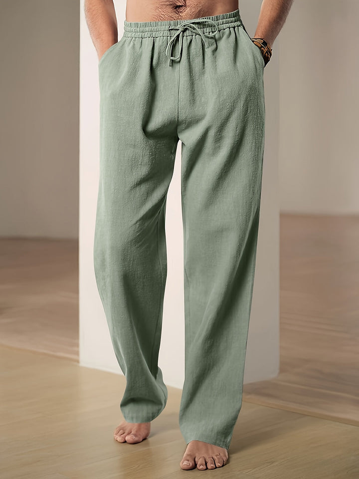 Pantaloni Uomo Lino Estivi Comodi Vita Elastico