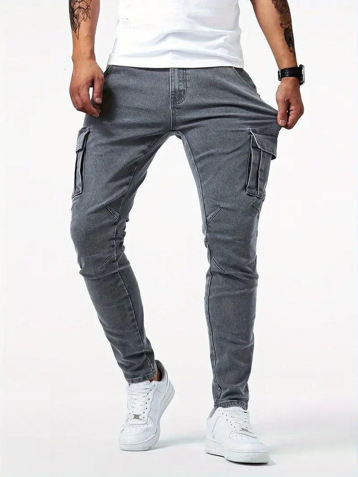 Jeans Cargo Uomo Elasticizzati Multitasche Vestibilità Slim