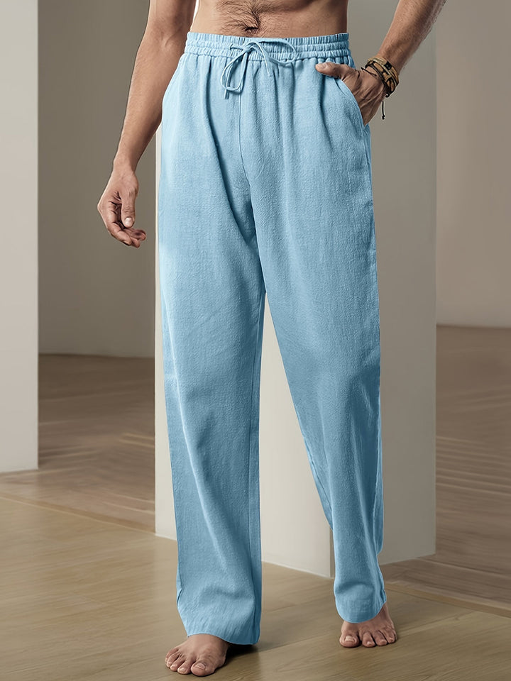 Pantaloni Uomo Lino Estivi Comodi Vita Elastico