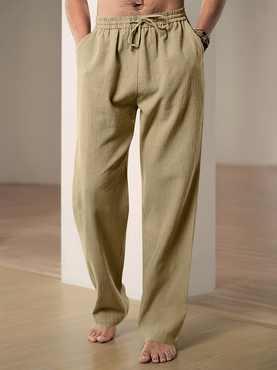 Pantaloni Uomo Lino Estivi Comodi Vita Elastico