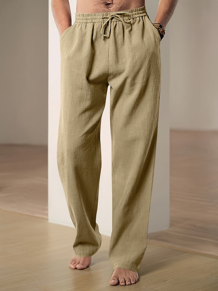 Pantaloni Uomo Lino Estivi Comodi Vita Elastico