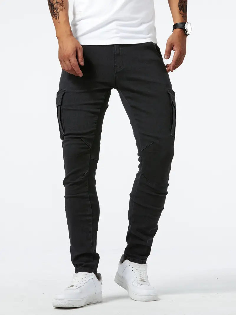Jeans Cargo Uomo Elasticizzati Multitasche Vestibilità Slim