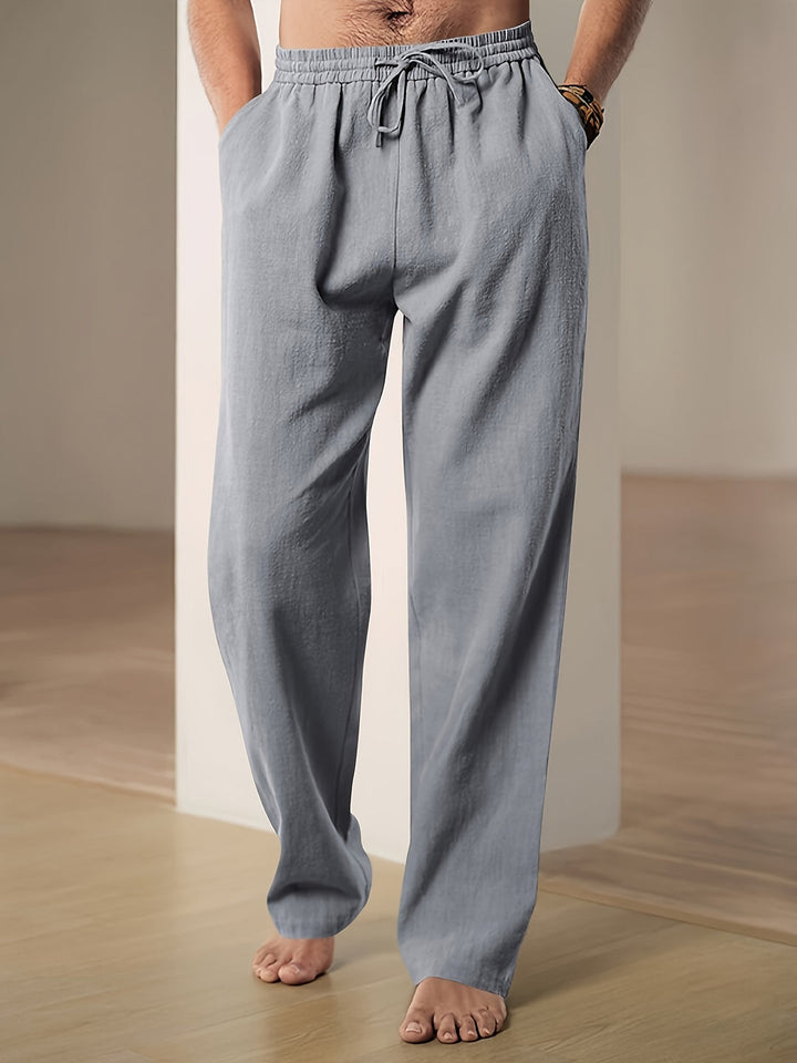 Pantaloni Uomo Lino Estivi Comodi Vita Elastico
