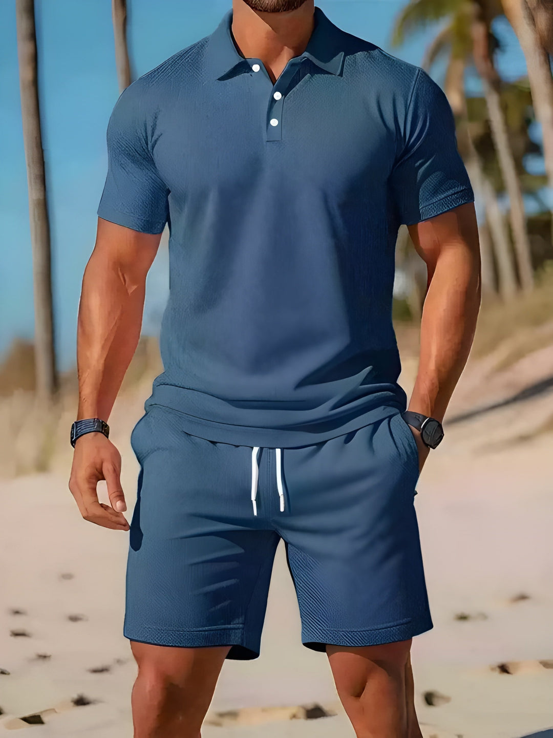 Completo Estivo Uomo Polo Cotone Shorts Coulisse
