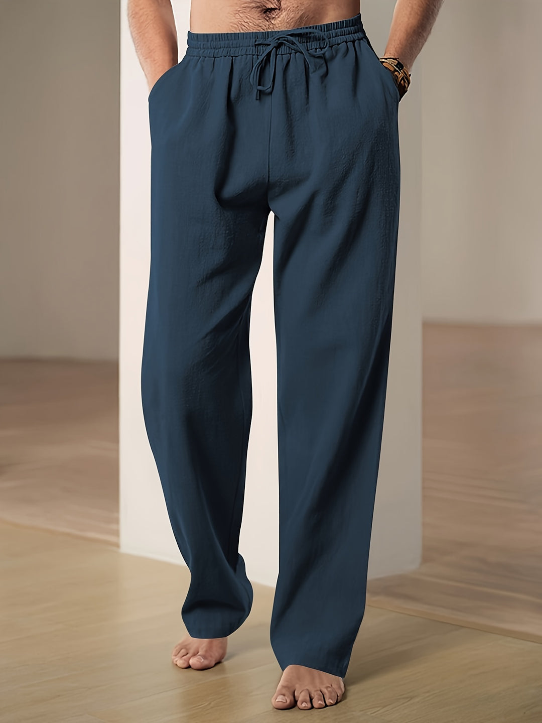 Pantaloni Uomo Lino Estivi Comodi Vita Elastico