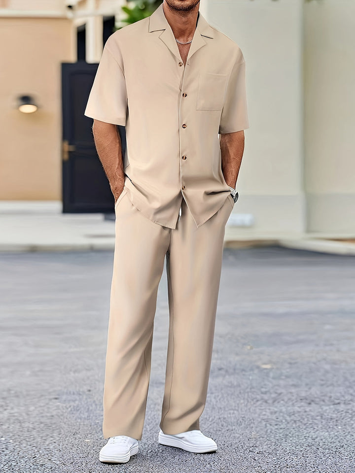 Completo Estivo Uomo Camicia Cotone Pantaloni Vestibilità Classica