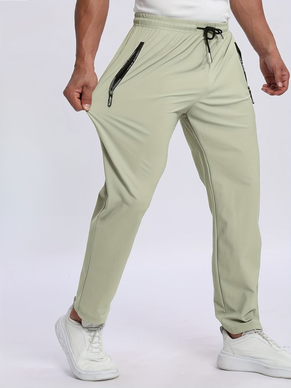 Pantaloni Uomo Sportivi Tessuto Elasticizzato Tasche con Zip