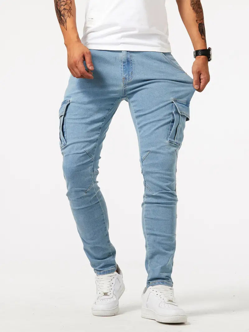 Jeans Cargo Uomo Elasticizzati Multitasche Vestibilità Slim - Vesarelli