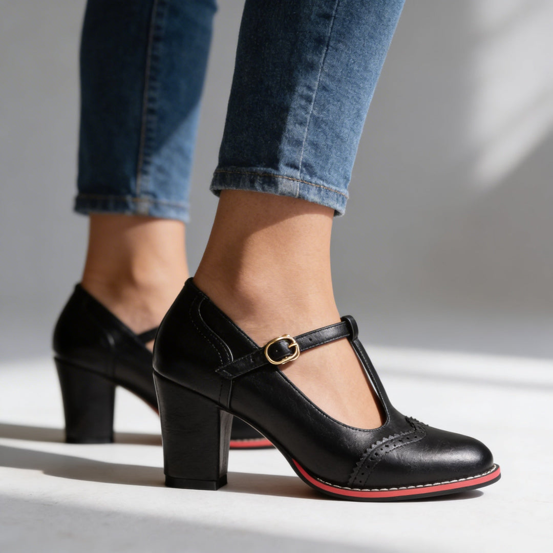 Mocassini Donna Pelle Stile Brogue Tacchi a Blocco Comodi