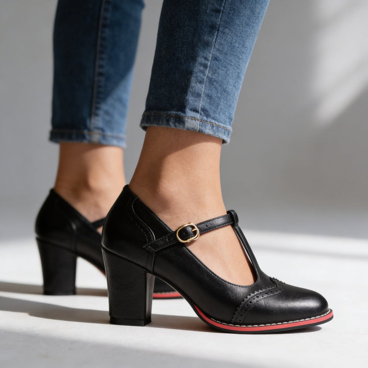 Mocassini Donna Pelle Stile Brogue Tacchi a Blocco Comodi