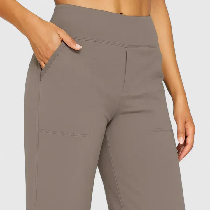 Pantaloni Donna Vita Alta Cotone Vestibilità Comoda Dritti