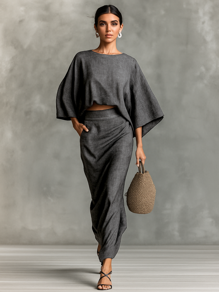 Completo Donna Maniche Pipistrello Gonna Lunga Elegante