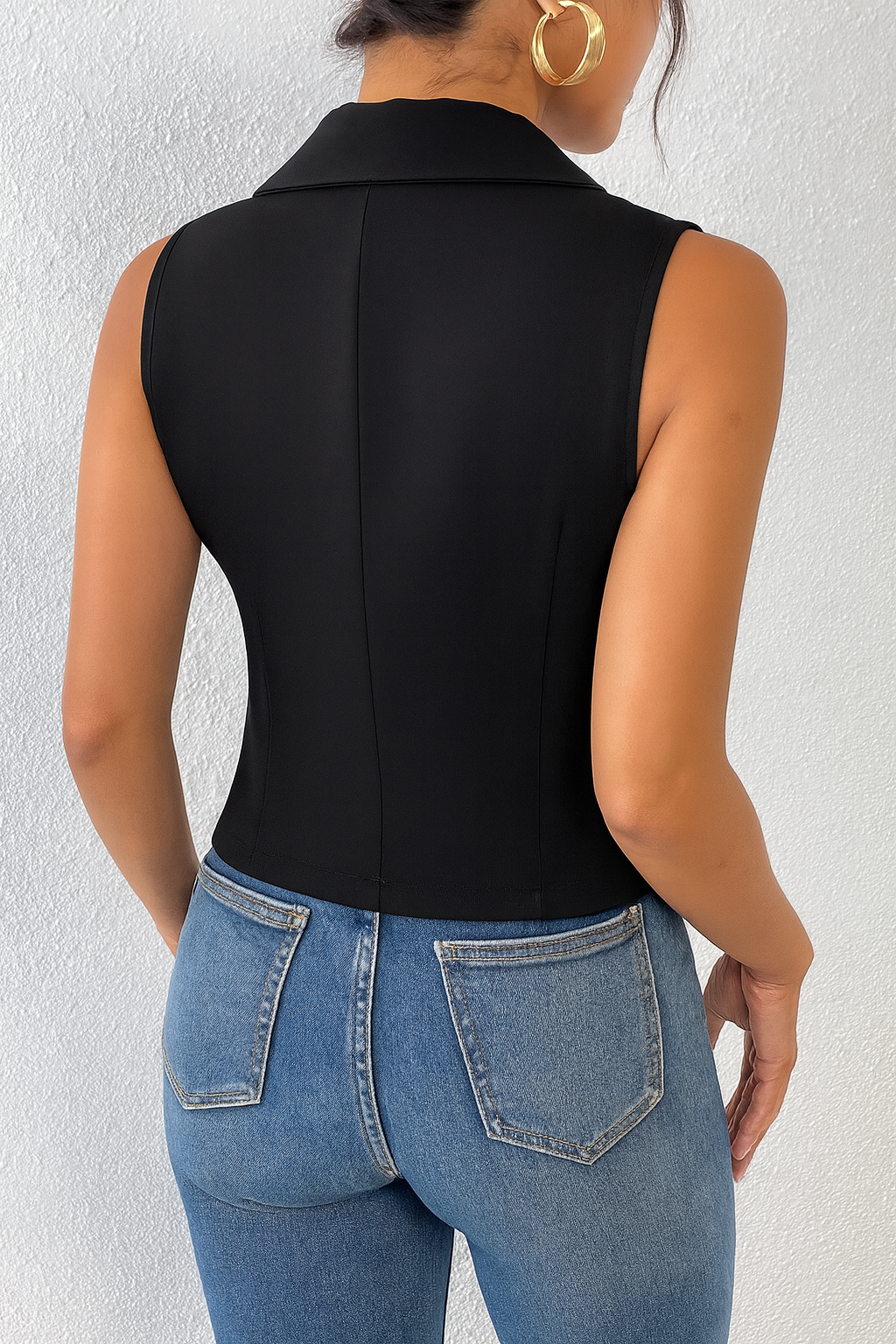 Gilet Blazer Donna Sartoriale Corto Aderente Senza Maniche - Vesarelli