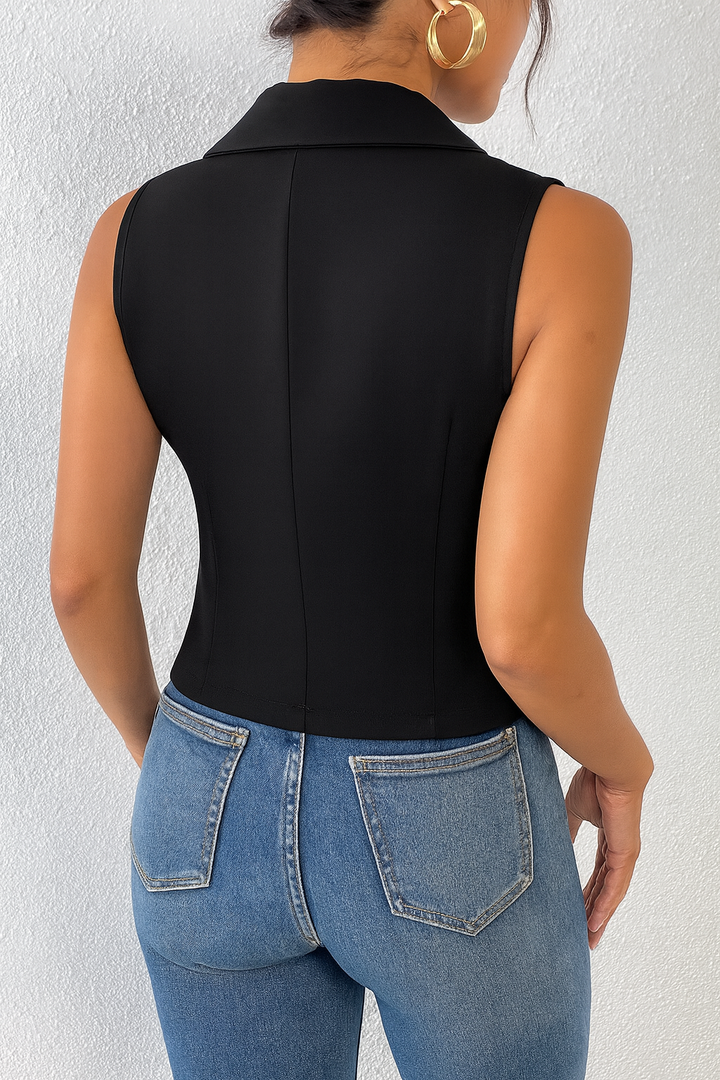 Gilet Blazer Donna Sartoriale Corto Aderente Senza Maniche - Vesarelli