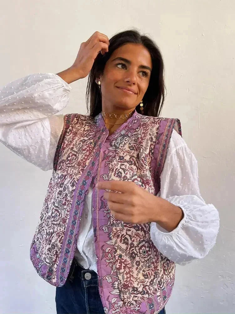 Gilet Donna Stampa Floreale e Motivi Etnici Stile Boho - Vesarelli