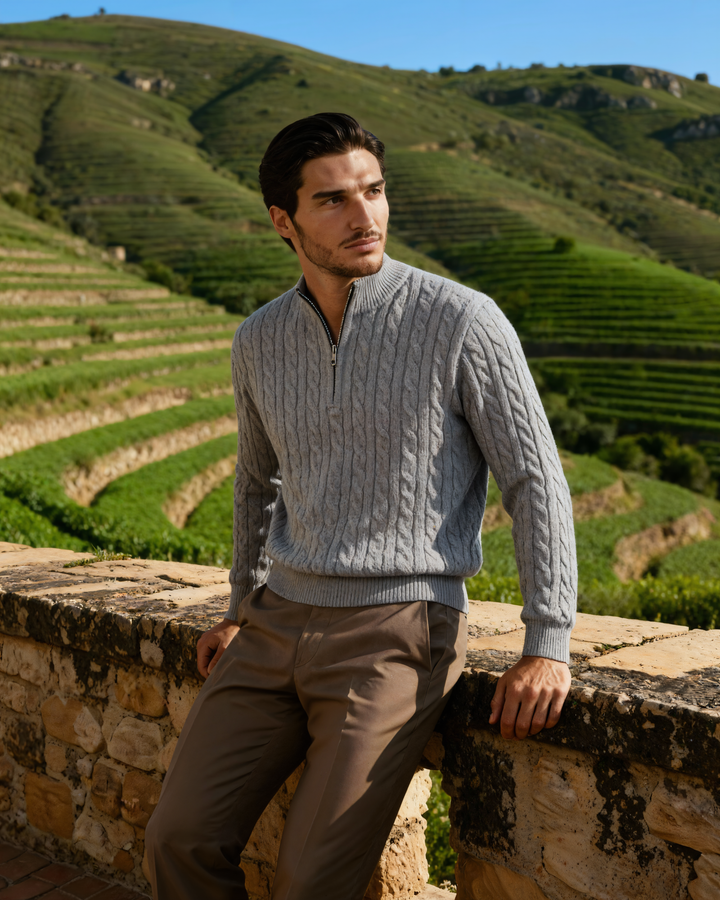 Maglione Uomo in Cashmere Mezza Zip Vestibilità Comfort