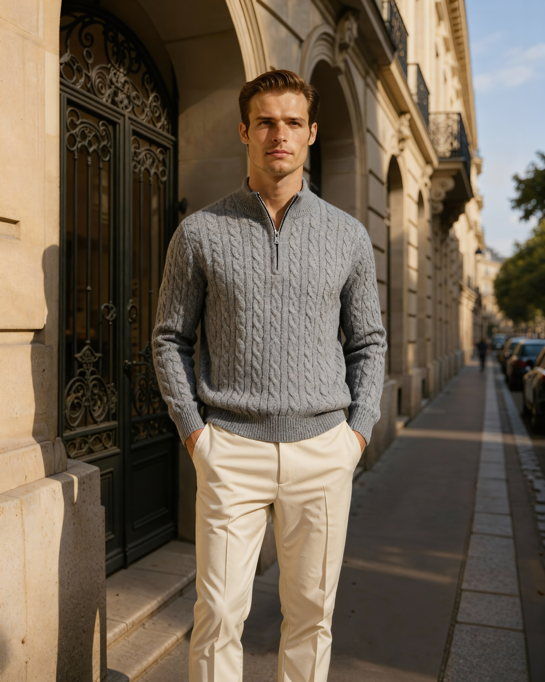 Maglione Uomo in Cashmere Mezza Zip Vestibilità Comfort