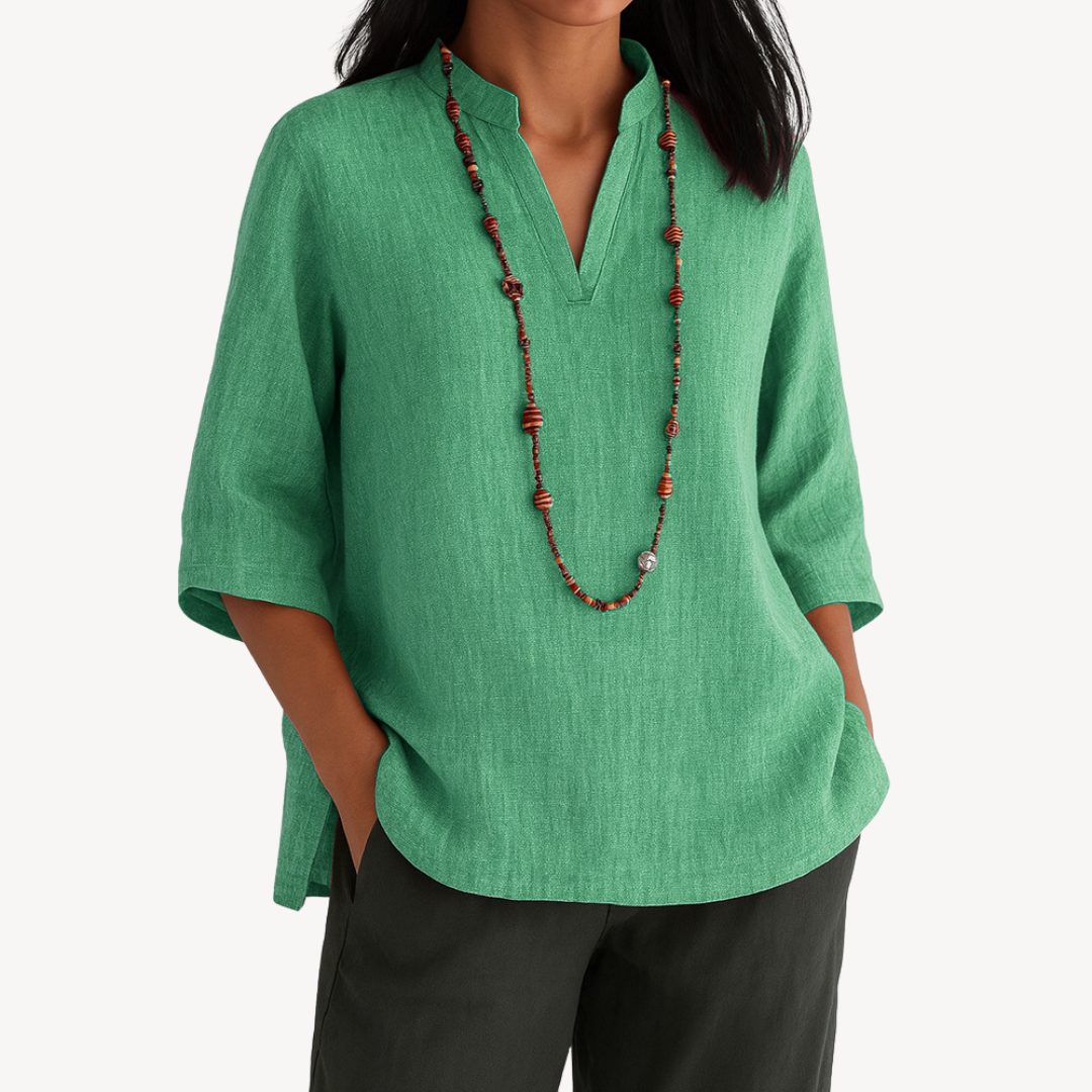 Blusa Donna in Lino Scollo a V Casual Estiva