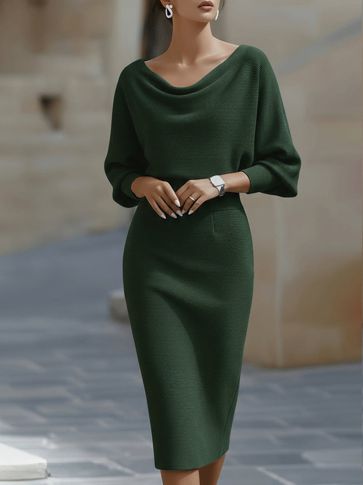 Abito Midi Donna Maniche a Pipistrello Drappeggiate
