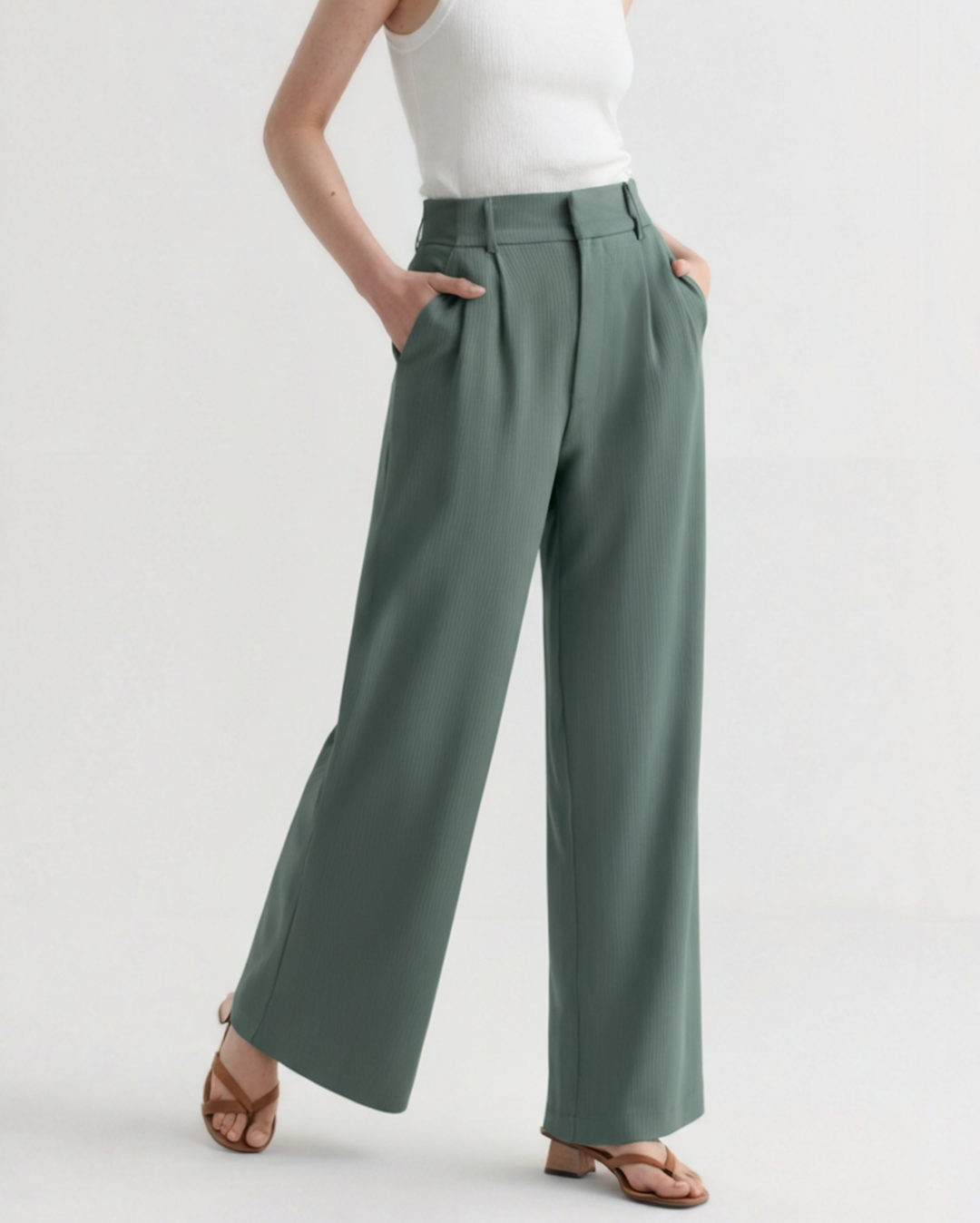 Pantaloni Donna Gamba Larga Tessuto Morbido Vestibilità Elegante