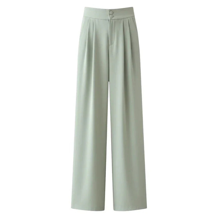 Pantaloni Donna Vita Alta Tessuto Leggero Gamba Larga Taglio Dritto