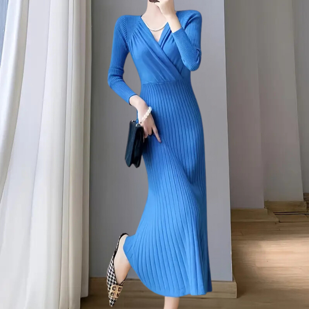 Abito Midi Donna Maglia Sottile Vestibilità Elegante