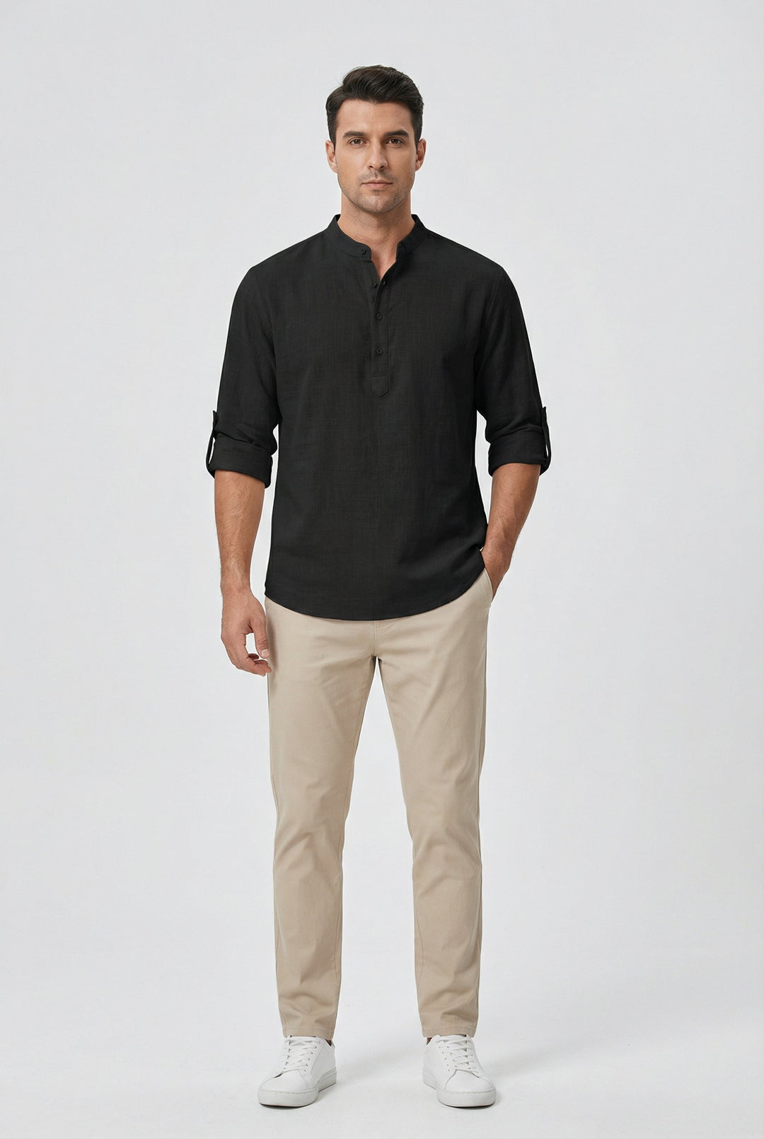Camicia Uomo in Lino Traspirante Maniche Arrotolate