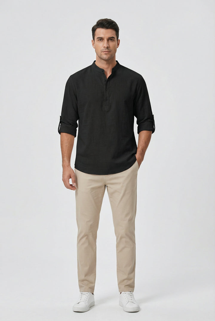 Camicia Uomo in Lino Traspirante Maniche Arrotolate