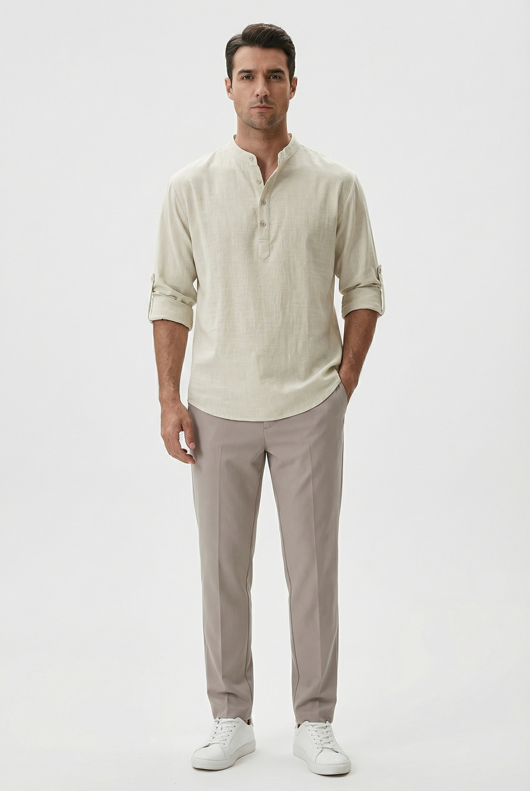 Camicia Uomo in Lino Traspirante Maniche Arrotolate