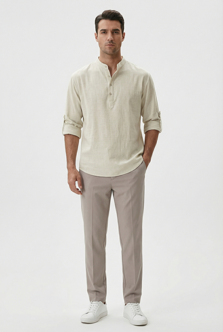 Camicia Uomo in Lino Traspirante Maniche Arrotolate