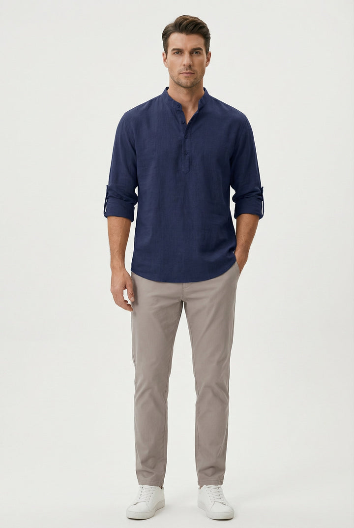 Camicia Uomo in Lino Traspirante Maniche Arrotolate