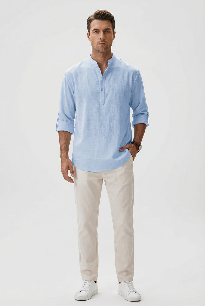 Camicia Uomo in Lino Traspirante Maniche Arrotolate