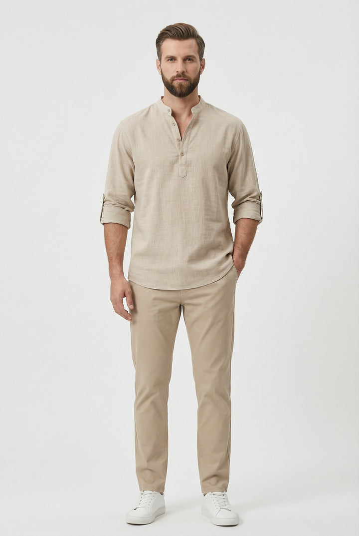 Camicia Uomo in Lino Traspirante Maniche Arrotolate