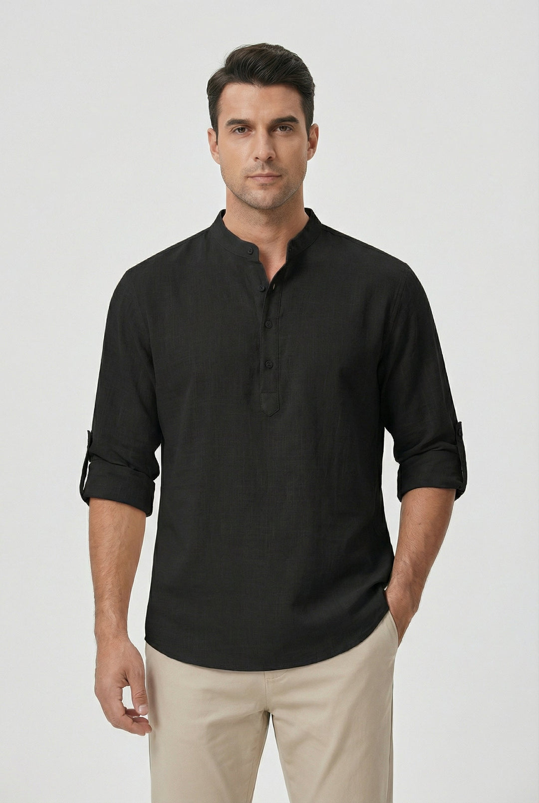 Camicia Uomo in Lino Traspirante Maniche Arrotolate