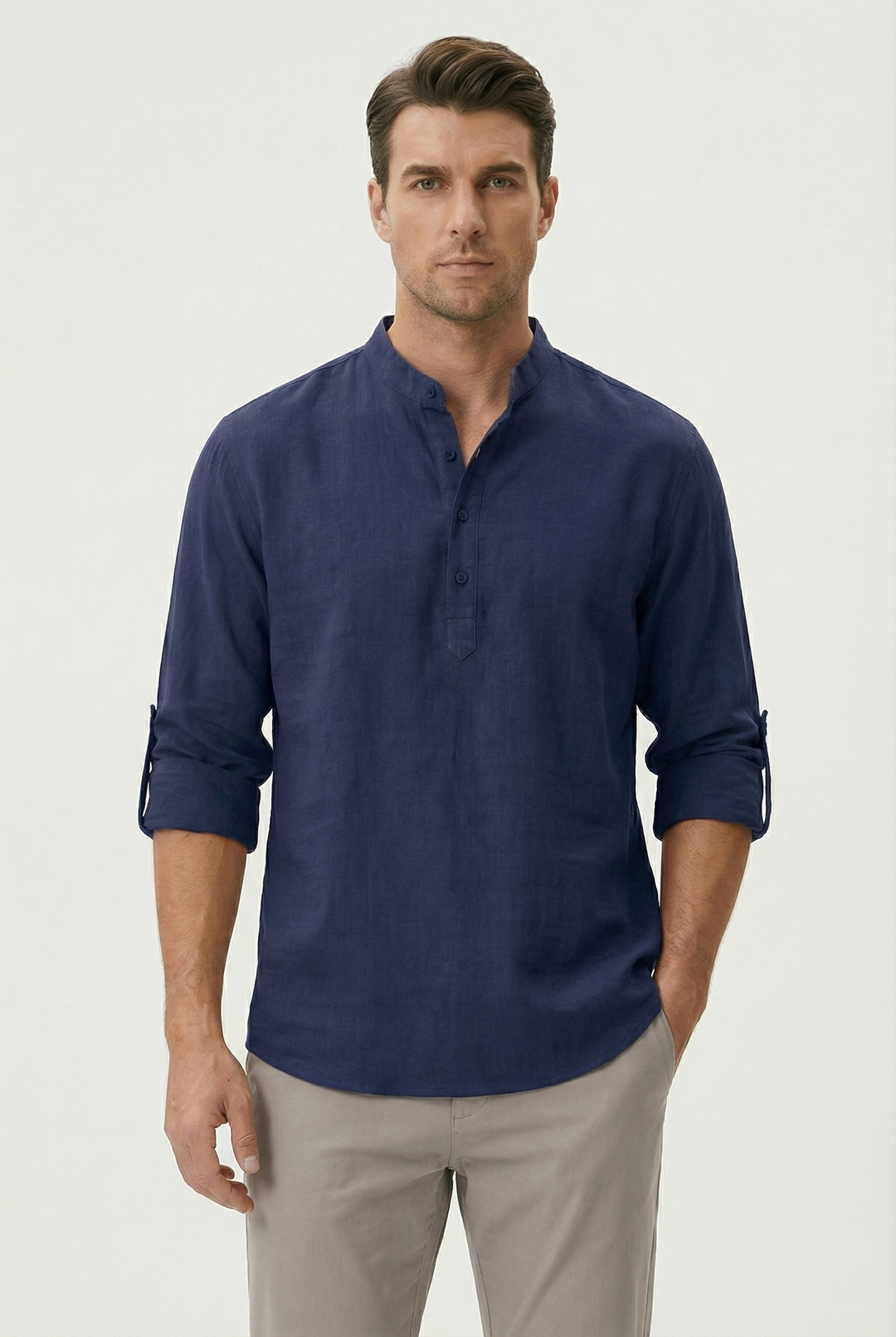 Camicia Uomo in Lino Traspirante Maniche Arrotolate