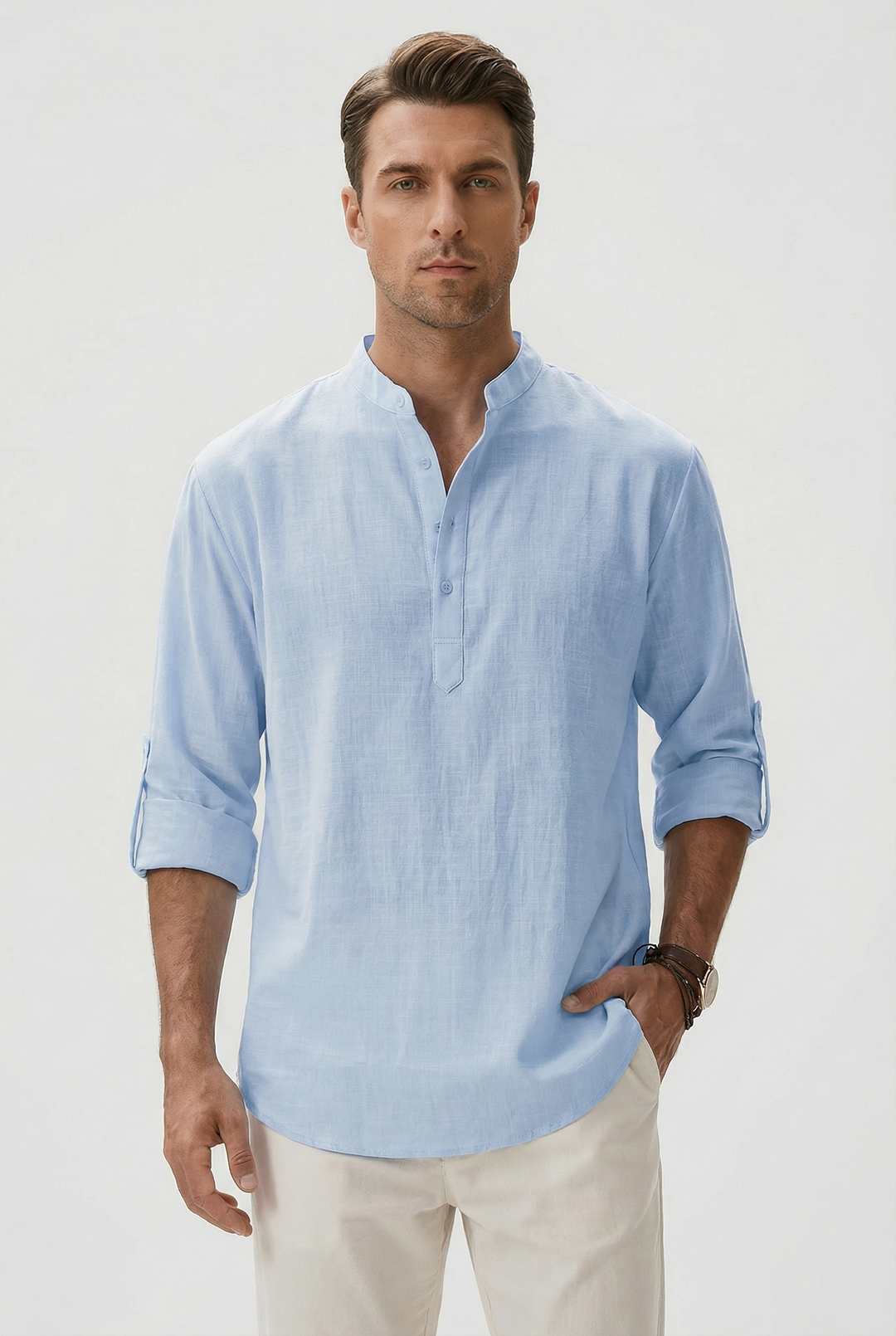 Camicia Uomo in Lino Traspirante Maniche Arrotolate
