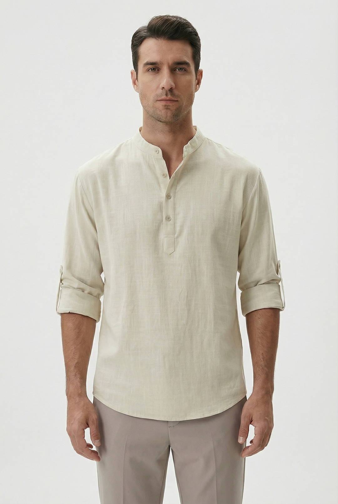 Camicia Uomo in Lino Traspirante Maniche Arrotolate