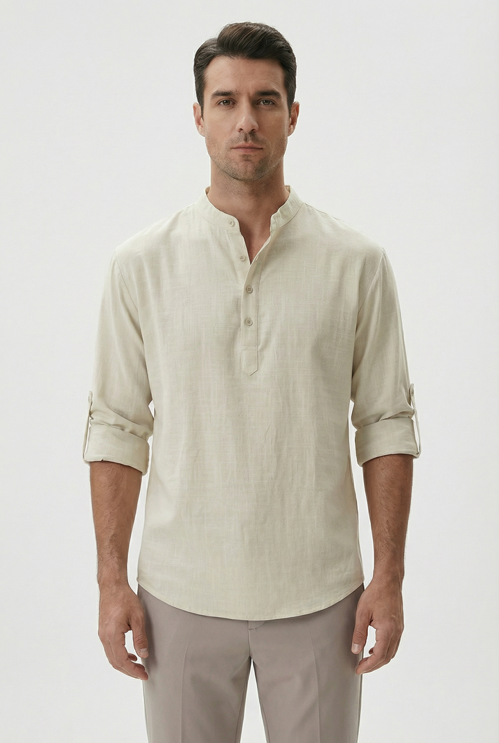 Camicia Uomo in Lino Traspirante Maniche Arrotolate
