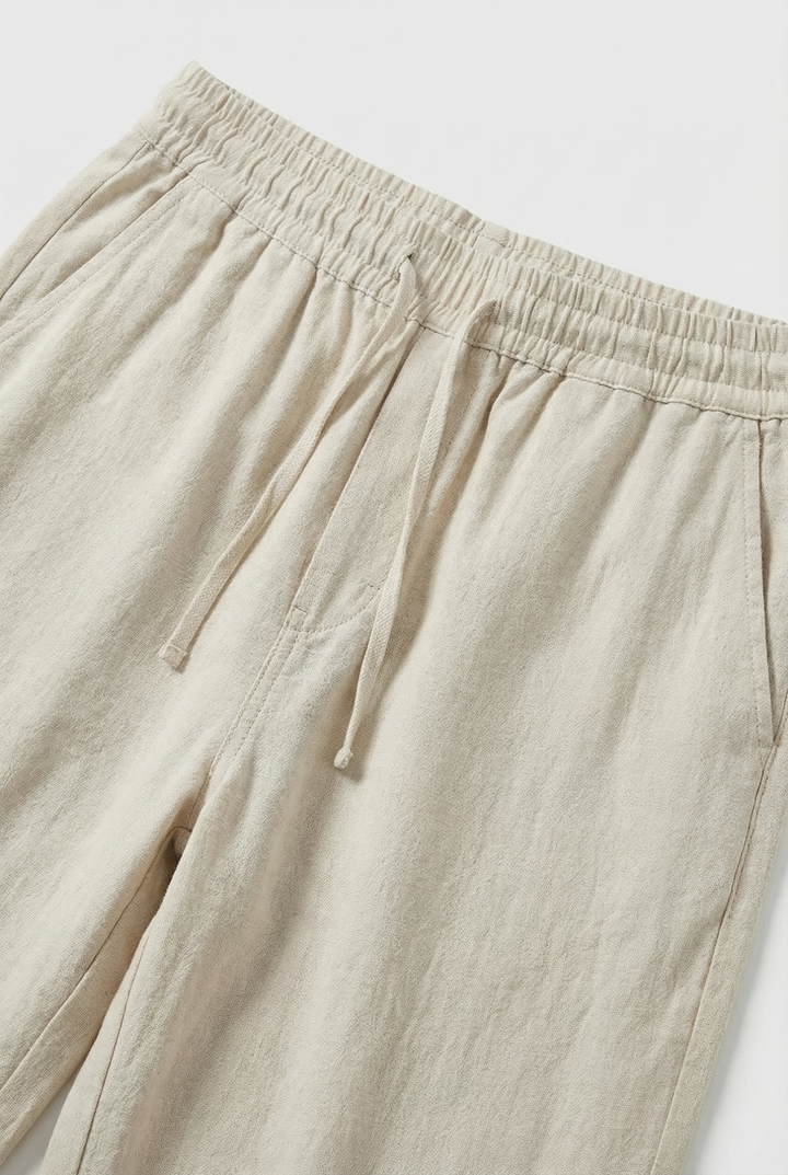 Pantaloni Uomo Misto Cotone Lino Vestibilità Ampia Tasche