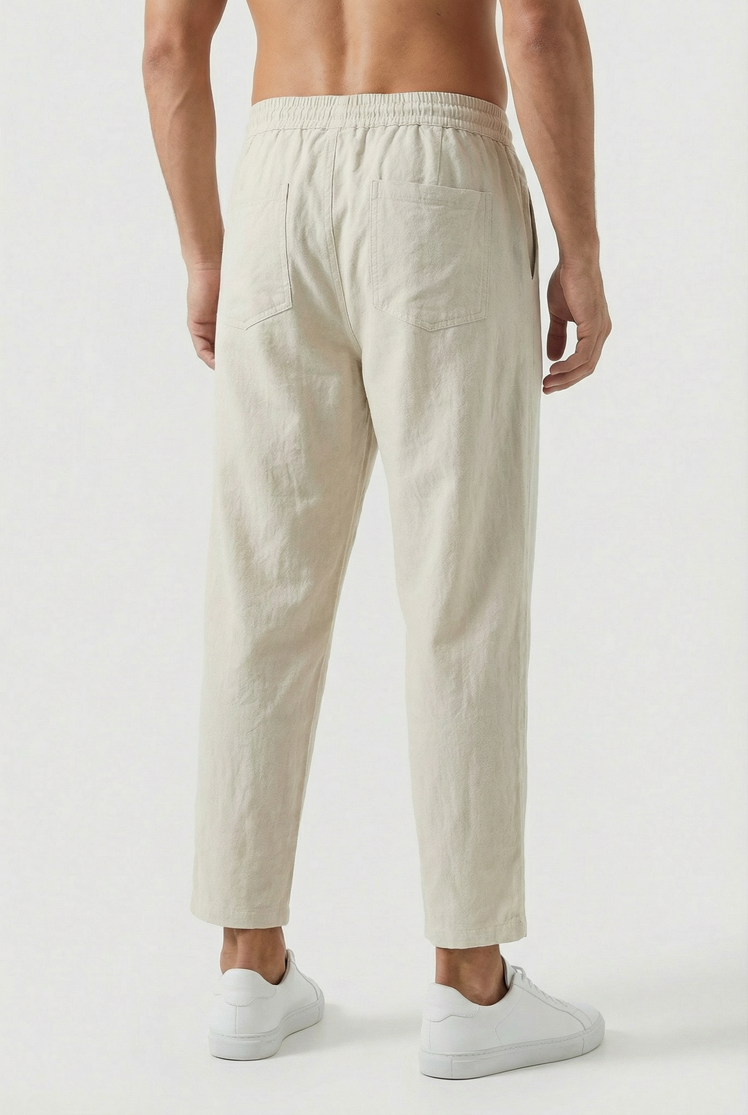 Pantaloni Uomo Misto Cotone Lino Vestibilità Ampia Tasche