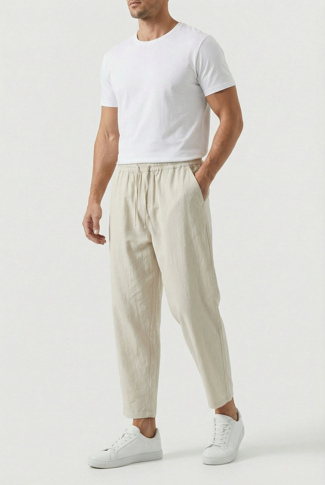 Pantaloni Uomo Misto Cotone Lino Vestibilità Ampia Tasche - Vesarelli