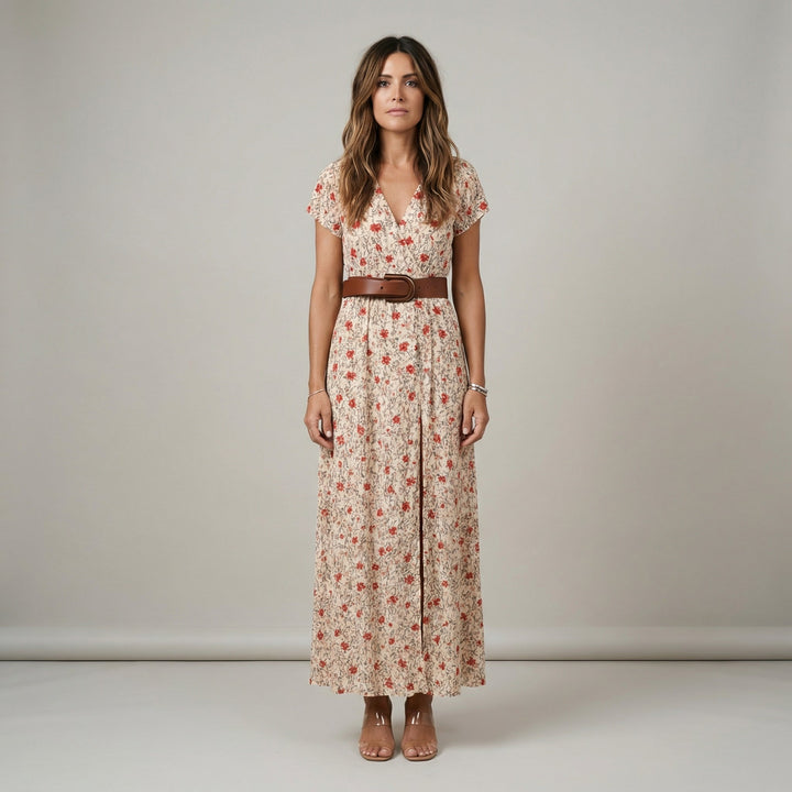 Abito Maxi Donna Boho Scollo a V con Cintura - Vesarelli
