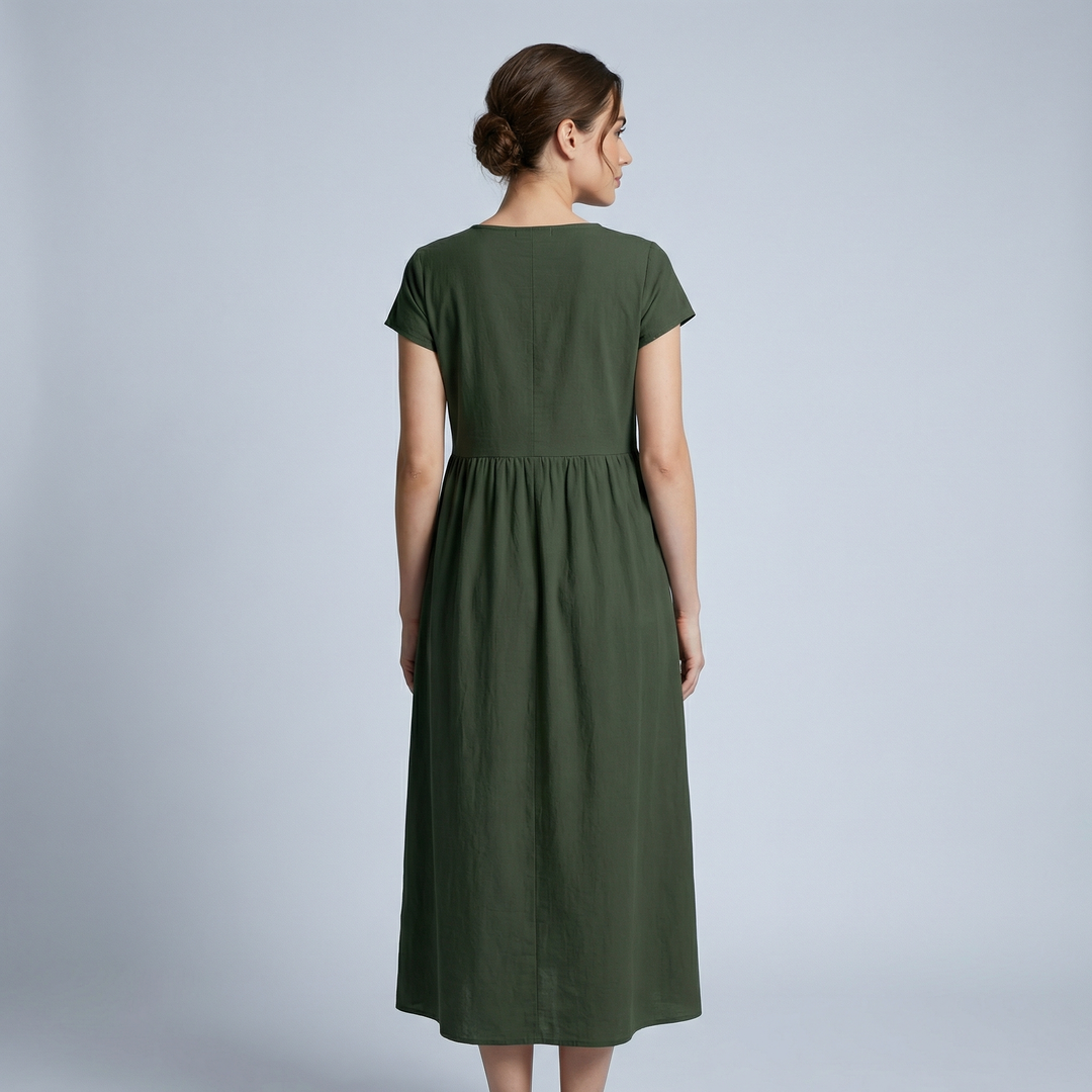 Abito Midi Donna Leggero Tasche Manica Corta Disinvolto